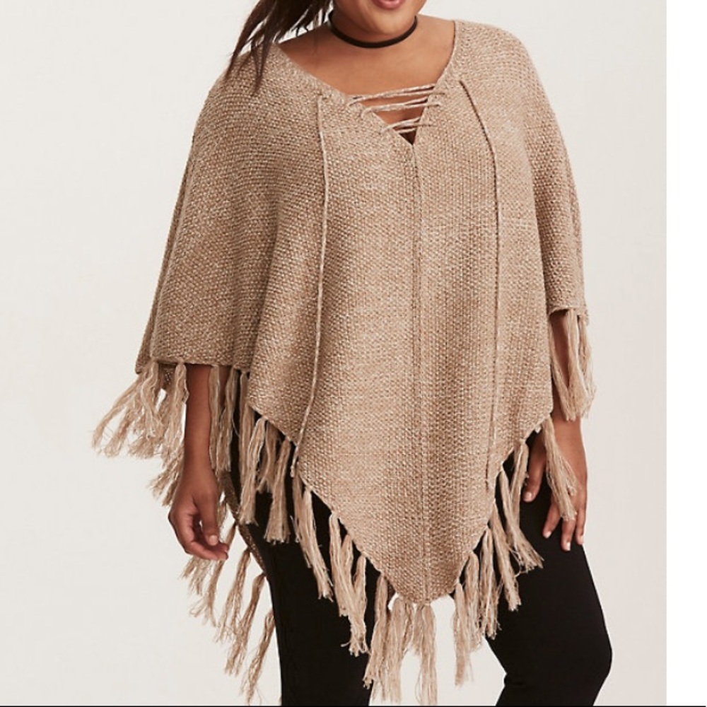 Torrid Marled Knit Lace Up Poncho Sz M/L (1/2X)